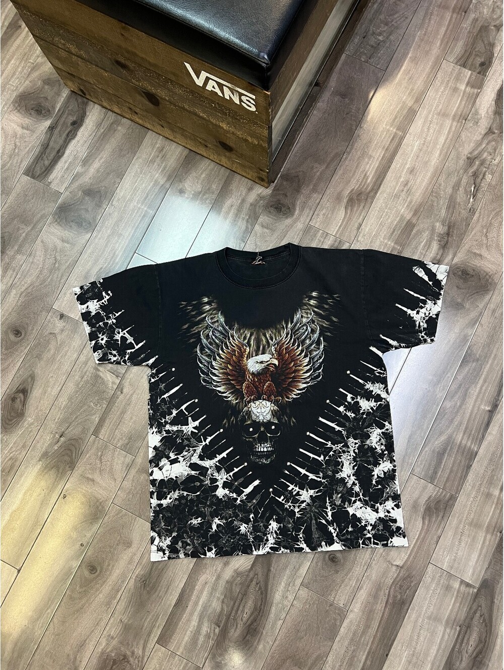 Vintage Y2K Studded Eagle & Skull All-Over Print Tee Black